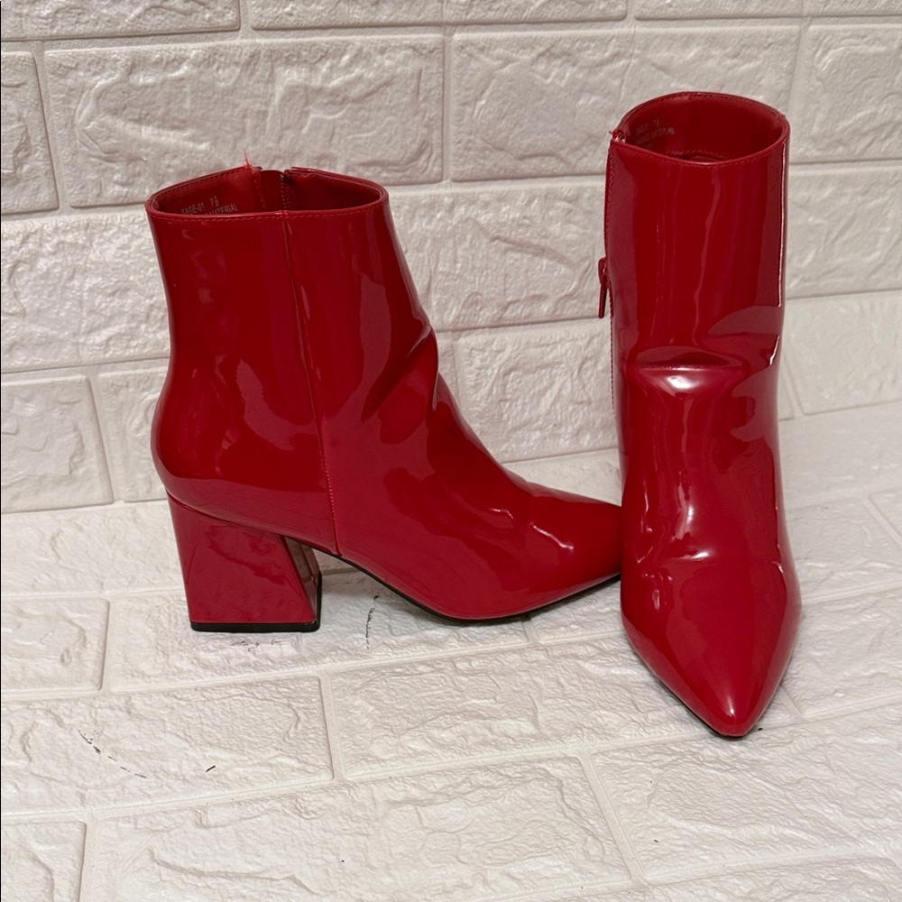 BAMBOO Red Patent Ankle Boots
